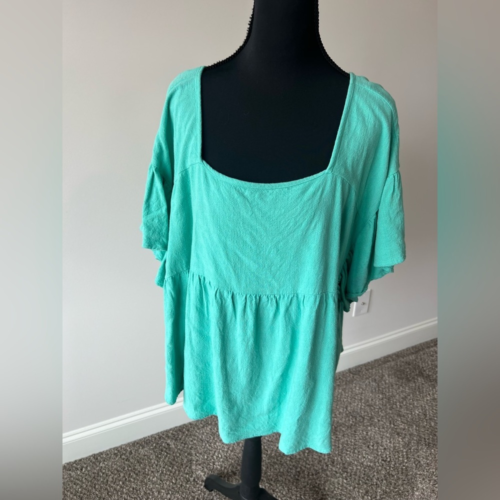 Umgee Flutter Sleeve Top with flowy detail Size 2XL Linen Cotton